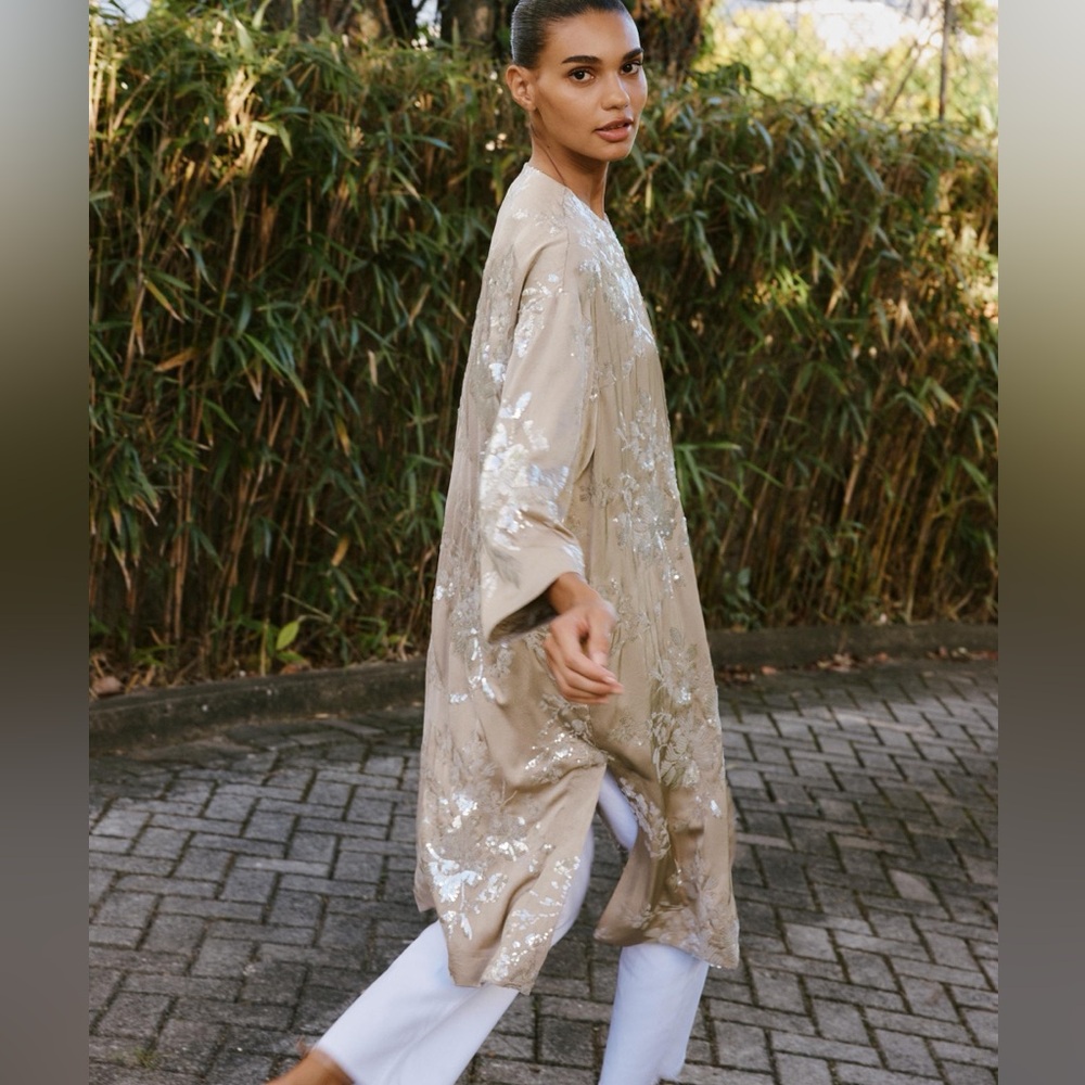 NWT - Zara Elegant Tan Sequin Kimono